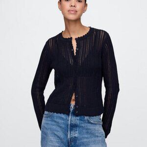 Gap Linen Blend Pointelle Cardigan Blue Size Large